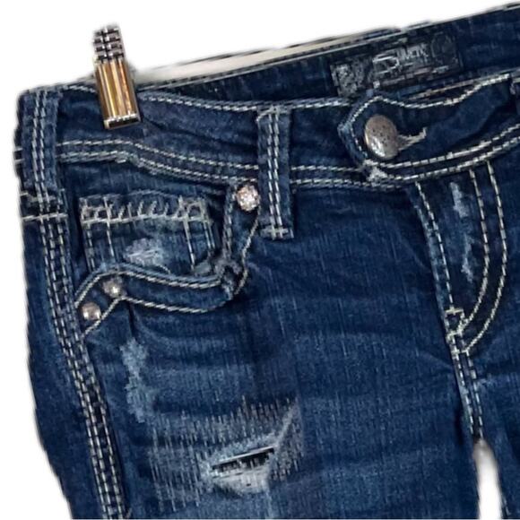 Silver Jeans Tuesday Boot Cut Raw Hem Low Rise Dark Wash Women’s Size 27x33 - Picture 5 of 9